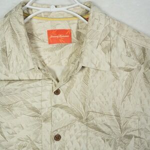 Tommy Bahama Mens XL Silk Short Sleeve Button Down Shirt Pineapple Palm Tan READ